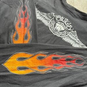 Y2K Sturgis Harley Davidson Flame Sleeve Tee Faded Biker Graphic T-Shirt 90s